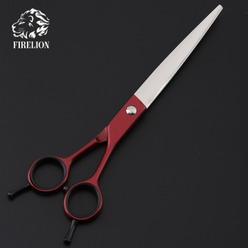 FIRELION 7.0 Inch Red Straight Pet Cutting Shears for Dog Grooming