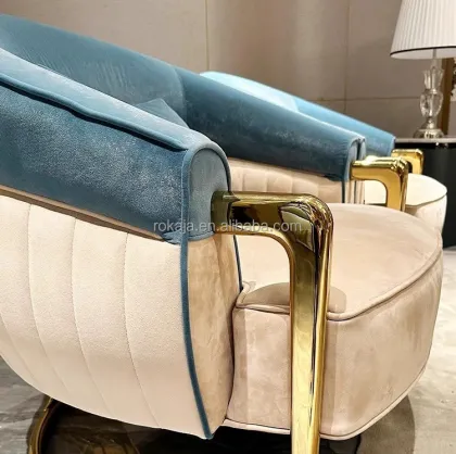 Gold Stainless Steel Italian Designer Velvet Sofa for Large Villa Mansion