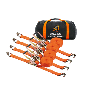 Heavy Duty Lashing Ratchet Straps Set with J Hooks, 4 Pcs, 50mm, 11000LBS
