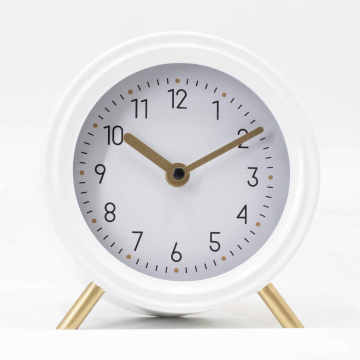 White Metal Desk Clock with Glass Cover - Non-Ticking Movement for Home or Office