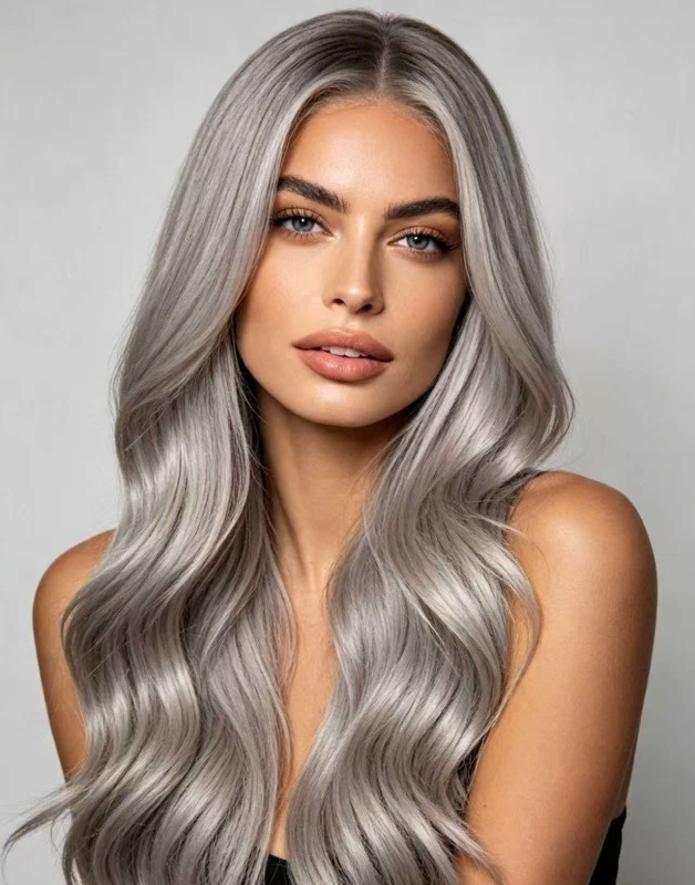 Body Wave 4x4 Lace Front Silver Grey Human Hair Wig,12‑32 Inch