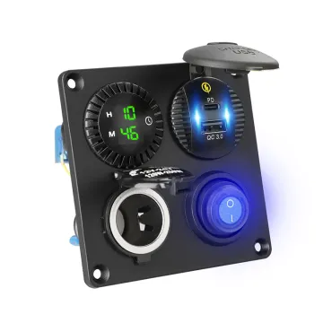 Kit Real-Time Clock  Lighter 120W Toggle Rocker Switch On Off 12V Utv Switch Panel