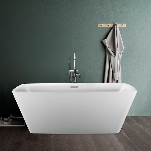 Black Free Standing Bath Tub 59 Inch Contemporary Square Soaking Standing Acrylic BathTub