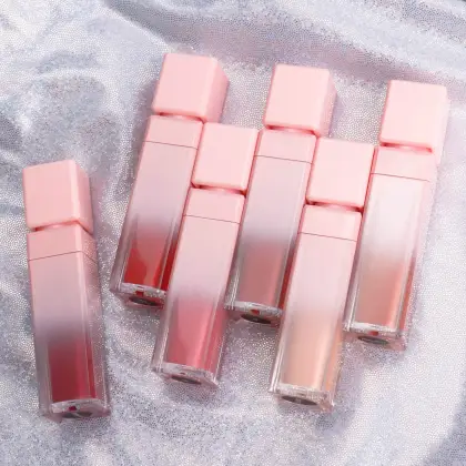 Customizable Pink Gradient Lipstick Tube with Water-Resistant and Non-Stick Formula