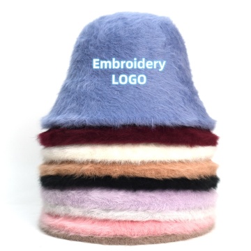 Winter Faux Rabbit Fur Bucket Hat - Fluffy Furry Warm Plush Fisherman Cap