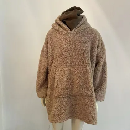 Wearable Blanket Hoodie with Sherpa Lining and Pocket