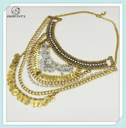 Wholesale Vintage Gold Coin Layered Necklace for Women 2015