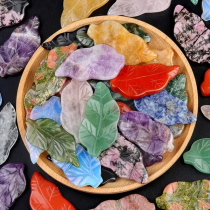 Yellow Jade Handmade Craved Leaf for Home Decor (Approx 23X47MM)