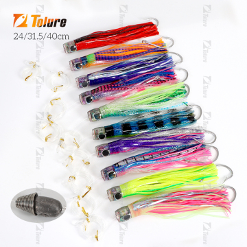 Big Game Trolling Lures - Acrylkopf -Fischköder mit Tintenfischrock und Anhänger Spring (6/0, 7/0, 9/0 Haken)