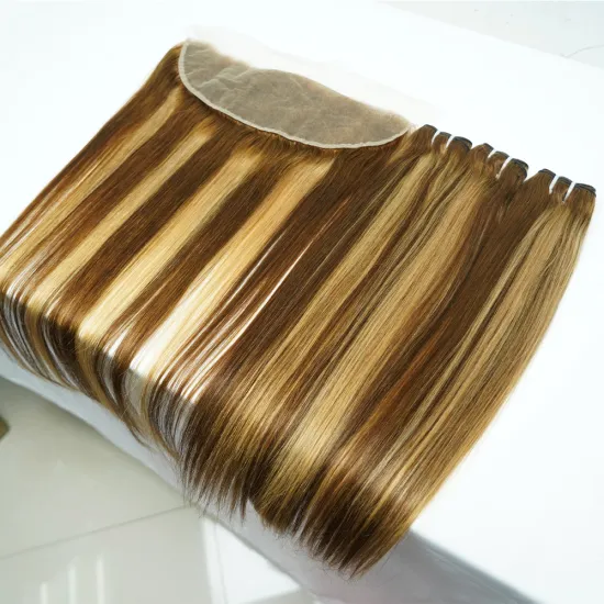 Honey Brown Bouncy Curl 10A Double Drawn Human Hair Bundle with Frontal