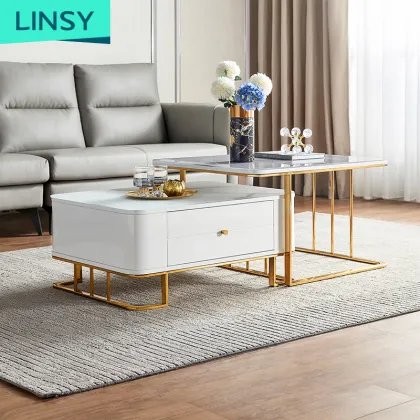 Linsy Foshan Modern 2 Pcs Square Rectangle Tea Table