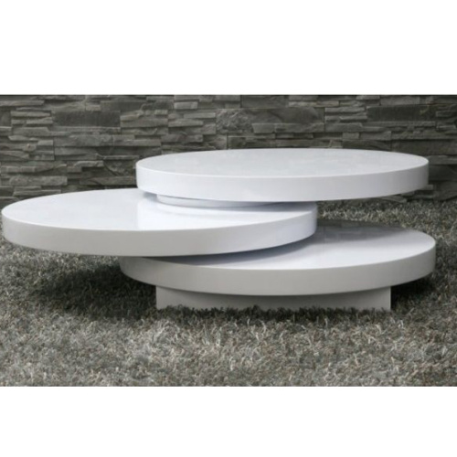 White High Gloss Tea Table Round Coffee Table Rotating living room table Supplier