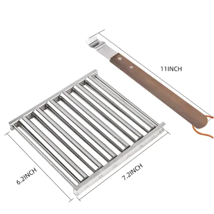 BBQ tool 6 section brat griller Metal Spatula with long wooden handle sausage roller rack stainless steel hot dog grill roller