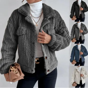 Women's Autumn Winter Plush Coat - Comfortable Lapel Thickened Long Coat for Adults