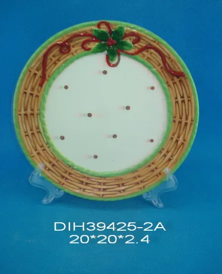 Hand-Painted Ceramic Round Plate for Christmas Decoration