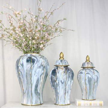 Ceramic Blue Galaxy Jars with Gold Rim - Luxury Home Decor