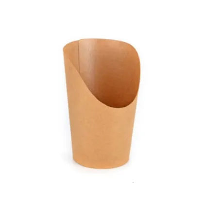 Take Away Paper Chips Cup 16Oz Customized French Fry Scoop Paper Cup Foldable French Fries Cone Cup Kraft Potato Chip Scoop