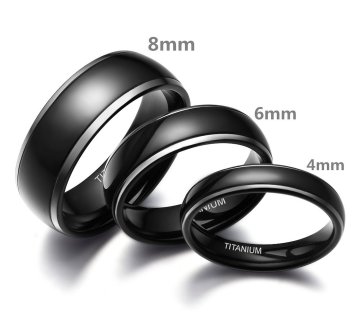 Black Titanium Steel Dome Rings for Men - Matte Finish Wedding Bands 8mm 6mm 4mm