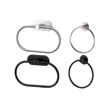 Matte Black Wall-Mounted 304 Stainless Steel Oval Towel Ring - Nail-Free Adhesive Installation