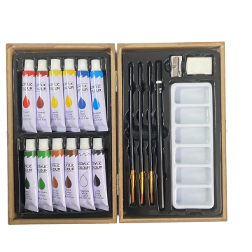 Προσαρμοσμένο λογότυπο Deluxe Art Set: 20PCS Wood Case Stactery με μολύβι και ακρυλικό χρώμα