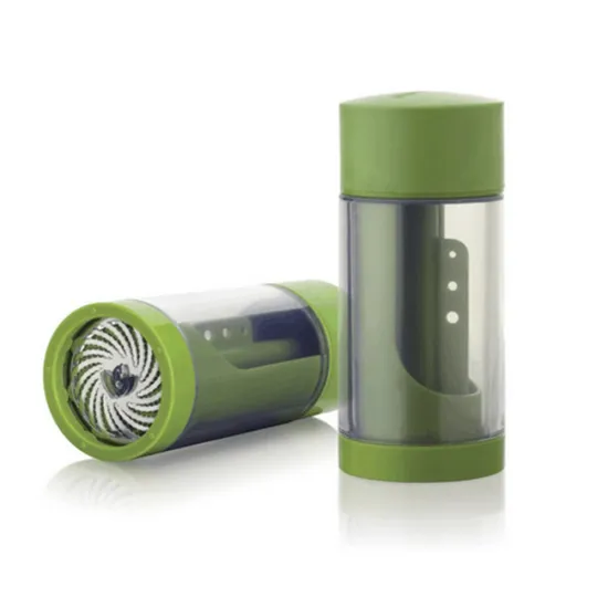 newest hot green plastic 2 in 1 herb mill grinder with stainless steel blades