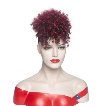 wholesale synthetic hair chignonPonytail With Bangs heat resistant afro kinky curly burgundy synthetic hair wigs for women