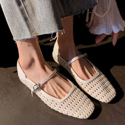 Kemayanni Women's Cowhide Woven Flat Shoes & Mary Jane Hollowed Out Sandals