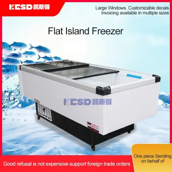 New Commercial Customization Top Open Sliding Curved Ice Cream Freezers Chest Freezer with Flat Glass Door
