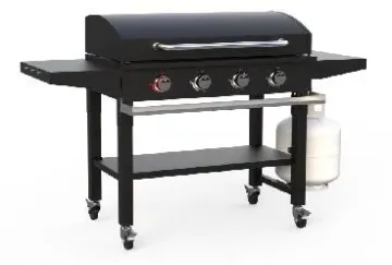 4 Burners Outdoor Gas Griddle Grill with Lid, Front Panel, Side Tables, Knob Hidden