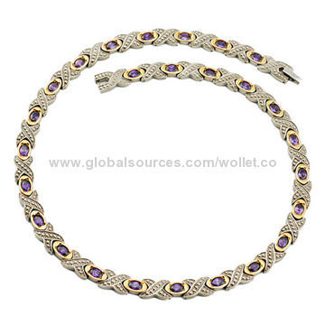 Wholesale Fashion Jewelry Chain, Retro Style Zircon 316L Stainless Steel Necklace, Good for Gift