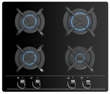 Teak Gas Hobs 4 Rings 60 CM