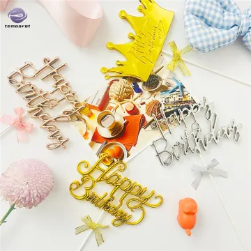 New Arrival Gold Engraved Acrylic Birthday Cake Topper Crown