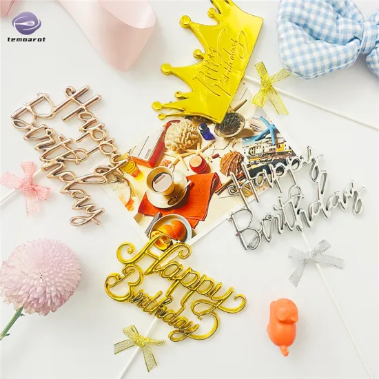New Arrival Gold Engraved Acrylic Birthday Cake Topper Crown