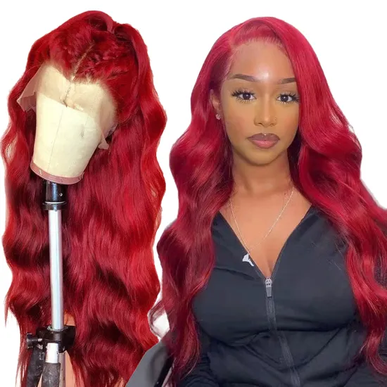 SPARK Body Wave Colored Human Hair Lace Front Wigs 180% Density HD Transparent Wig 99J Red Burgundy Remy Brazilian Wig For Women