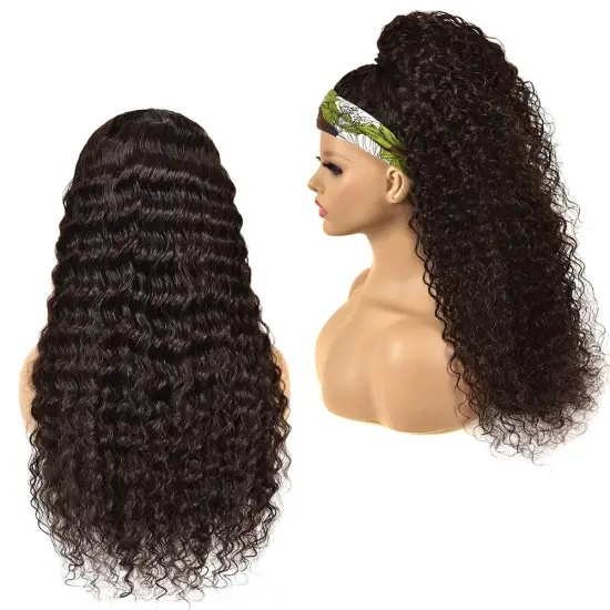 Headband wig loose deep wave real human hair wig suitable forwomen Brazilian real human hairmechanism 180% density natural color