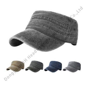 Wholesale Plain Flat Top Vintage Denim Gorras for Men Custom Washed Tactical Caps Hats