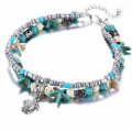 Bracelet de cheville en tortue bleue pour femme avec bracelet de cheville de plage fait main en perles multicouches serti d&#39;accessoires de pied bohème