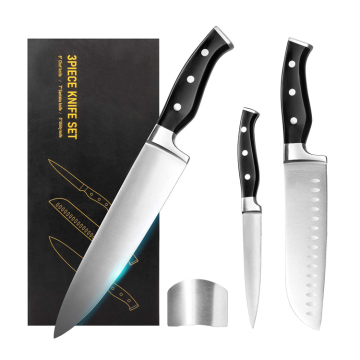 Premium German Stainless Steel 3-Piece Kitchen Knife Set with Finger Guard