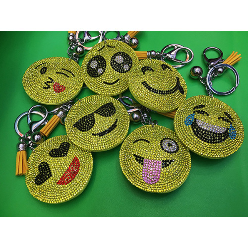 Carita sonriente amarilla caras colgante cuero flecos ornamentos del bolso del llavero