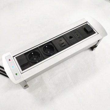 EU Plug Conference Table Motorized Rotary Electrical Pop Up Power Socket with USB-C and RJ45 Port