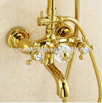 Brass gold bathing rainfall shower set