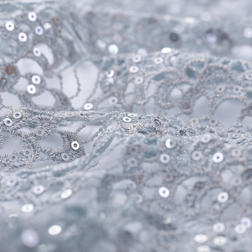 Silver Sequins Mesh Embroidery Fabric