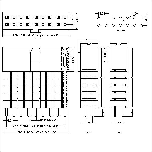 2.54 mm Female Header Dual Row Straight With Bump Type Add Housing W6.0 H8.5 PC104E05-XXDXXXX