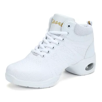 Women New PU Soft Outsole Sneakers Comfortable Dance Shoes Breath Woven Mesh Modern Jazz Sports Feature Dance Sneakers