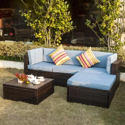 Wicker Rattan 6-Person Seating Group with Cushions