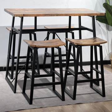 Modern Industrial Restaurant Home Iron Wooden Craft Metal Table Covers & Bar Tables & Chairs for Saving Space
