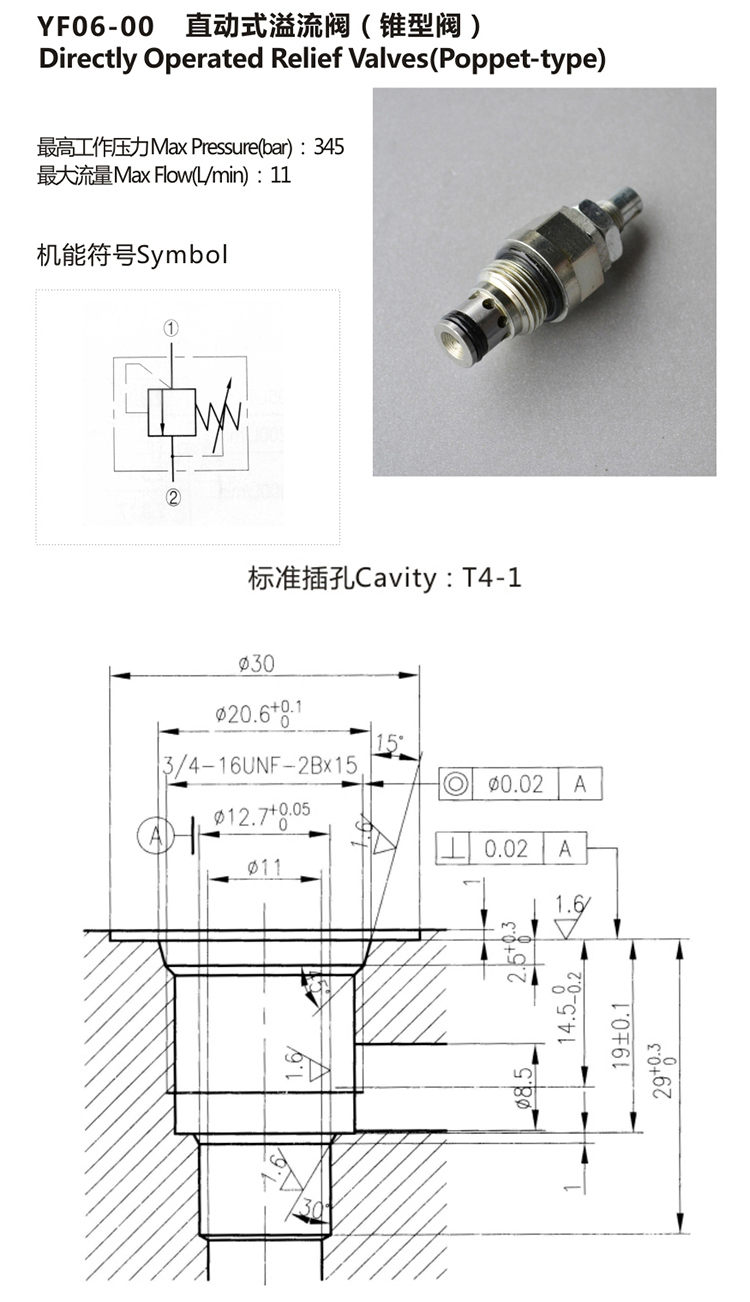 Hydraulic Poppet Adjustable Pressure Relief valve