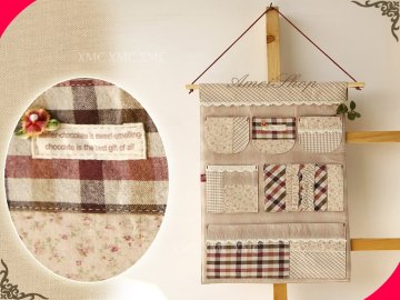 Custom Polyester Fabric With Nylon Ribbon Printed Wall Pocket Organizer For Storage