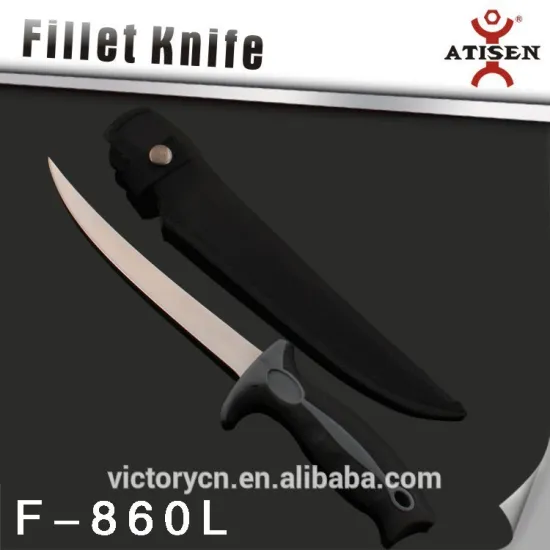 8"Over molding stainless steel fishing knife, fillet knife with knife cover F-860L