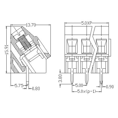 AT103-5.0XXX-A PCB Screw Terminal Block Pitch5.0 